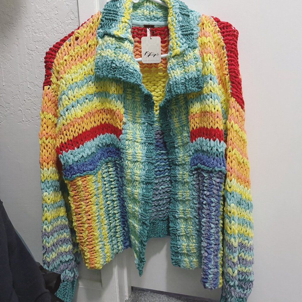 NWT Free people sweater Beach Market rainbow multicolor Cardigan - new with tags